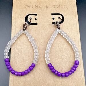 Twine & Twig Drop Earrings beaded Drop Dangle Oversized Purple Boho Clear Hoop